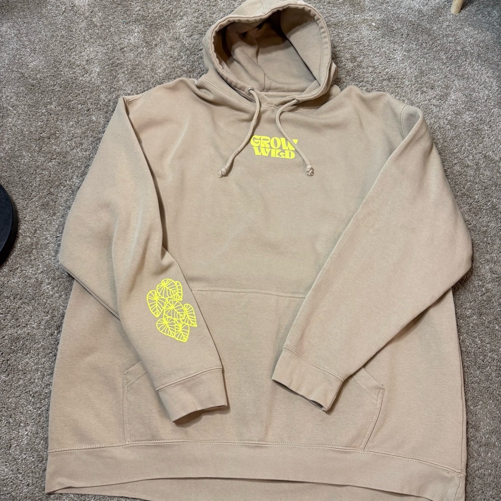 Happy happy houseplant Tan Hoodie with Yellow Accents